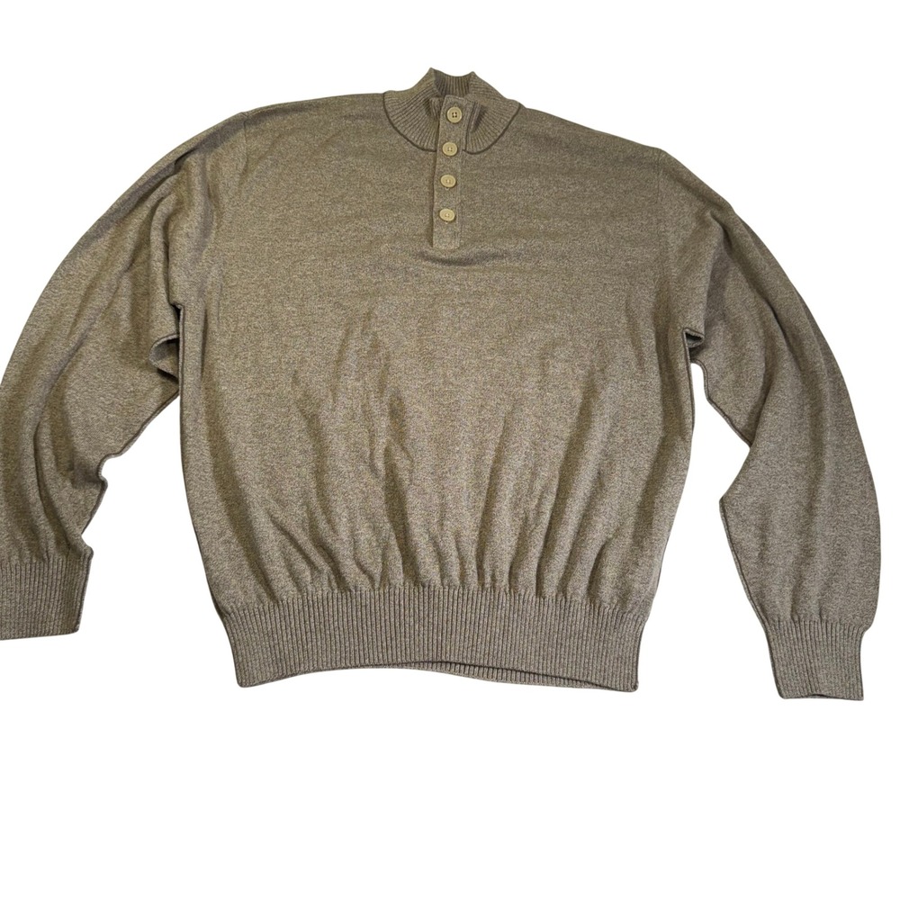 Alex Cannon Sweater Mens Large Brown New Mock Neck Button Cotton AFSW20510